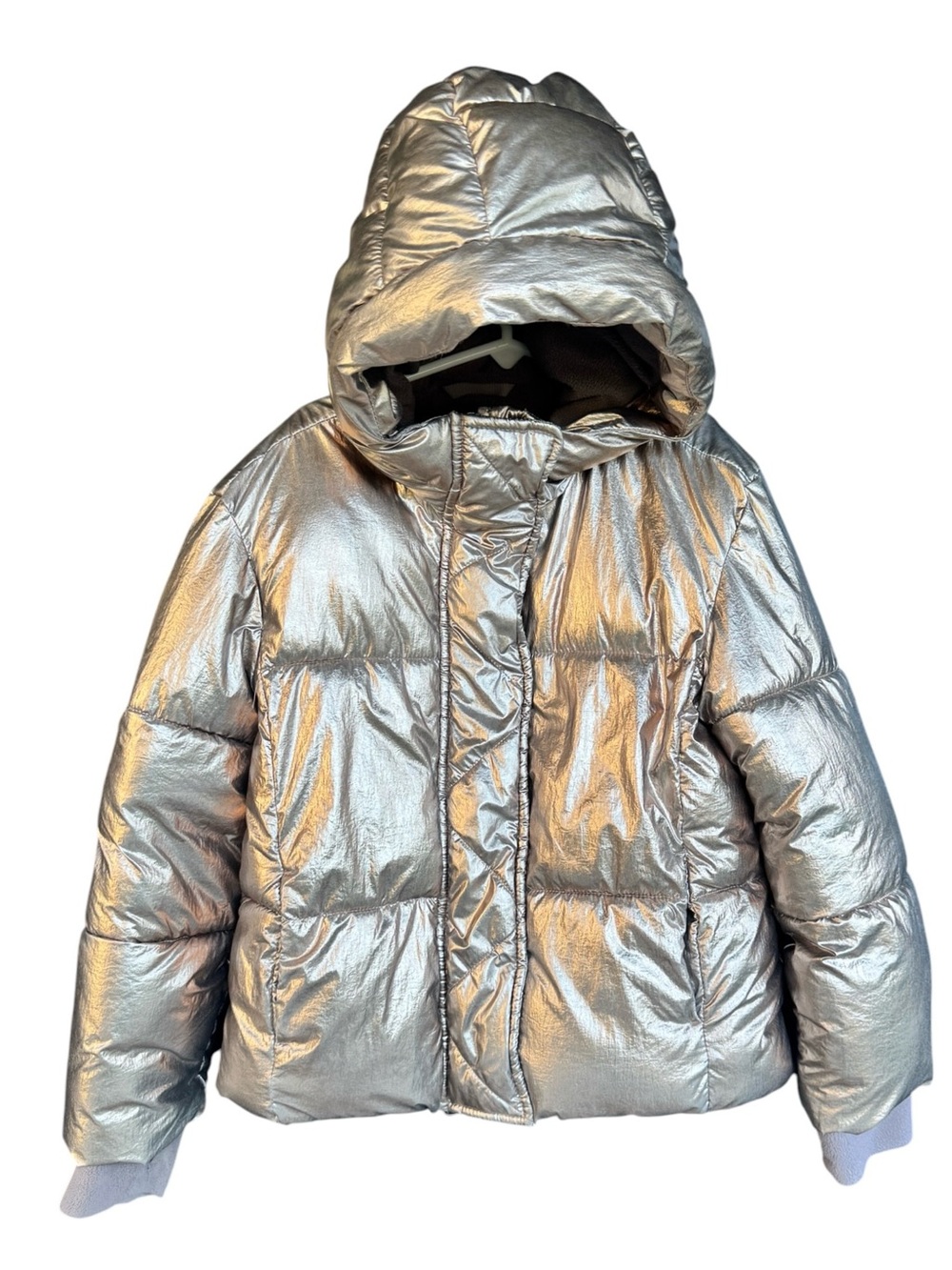 Gap Kids Metallic Gold Bronze Classic Warmes Puffer Jacket Hooded Girls Sz S 6/7